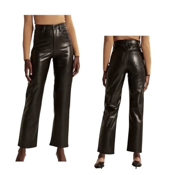 Abercrombie & Fitch Pants - Abercrombie Fitch 90's Ultra High Rise Straight Pants Vegan Leather Black 31/12